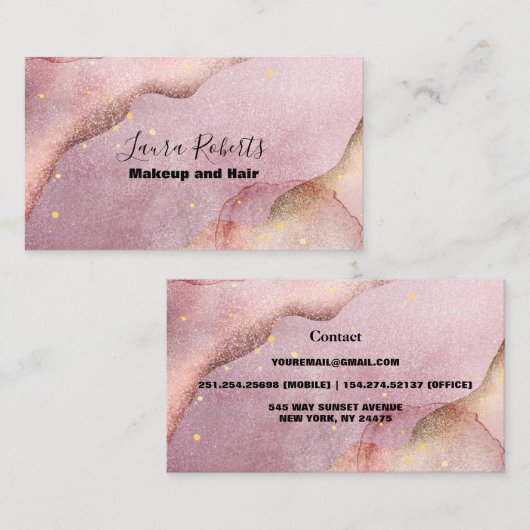 Carte de visite d'aquarelle rose moderne (Devant / Derrière)
