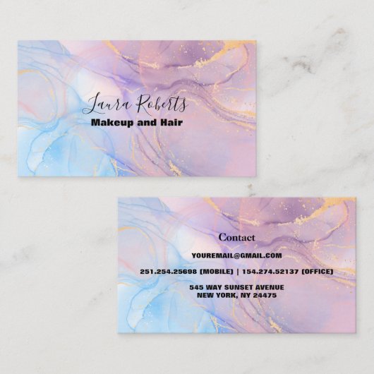 Carte de visite d'aquarelle rose moderne (Devant / Derrière)