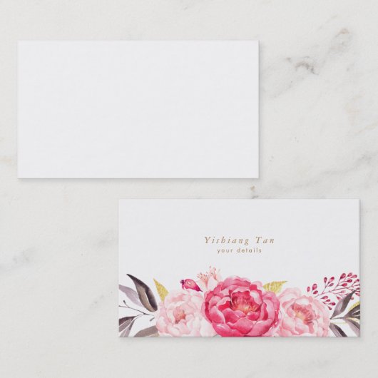 Carte de visite d'aquarelle rose Peonies (Devant / Derrière)