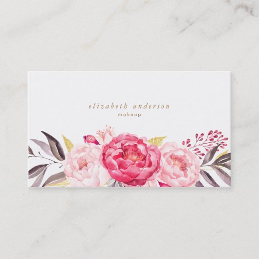 Carte de visite d'aquarelle rose Peonies (Devant)