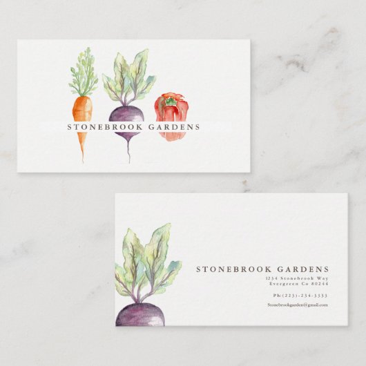Carte de visite d'aquarelle Veggie Patch (Devant / Derrière)