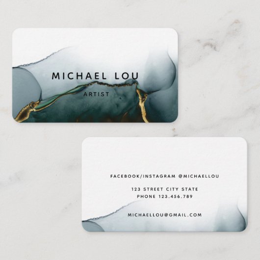 Carte de visite d'aquarelle vert moderne (Devant / Derrière)