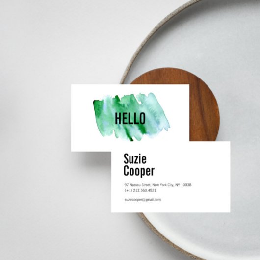 Carte de visite d'aquarelle vert moderne professio