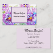 Carte de visite d'aquarelle violet de fleurs de Pa (Devant / Derrière)