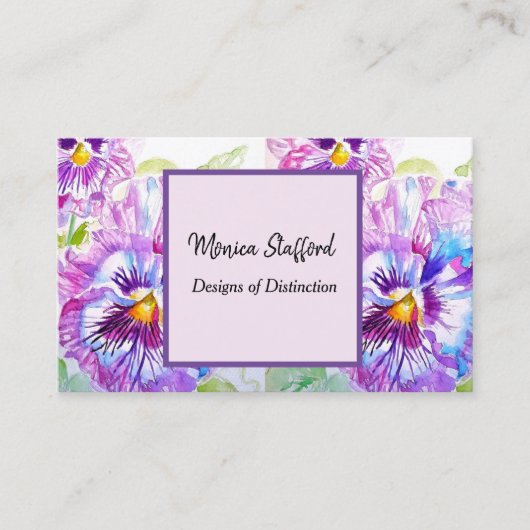 Carte de visite d'aquarelle violet de fleurs de Pa (Devant)