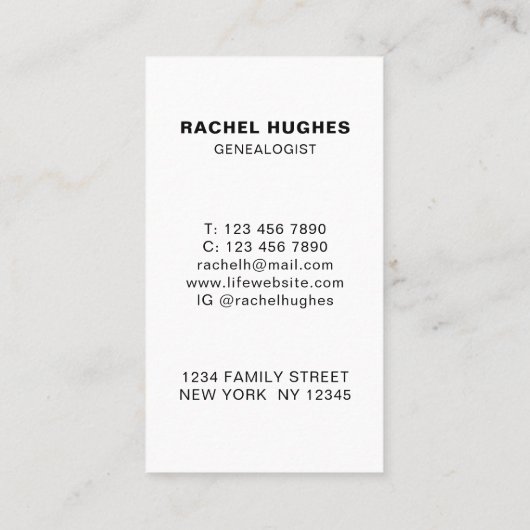 Carte de visite d'arbre généalogique (Dos)