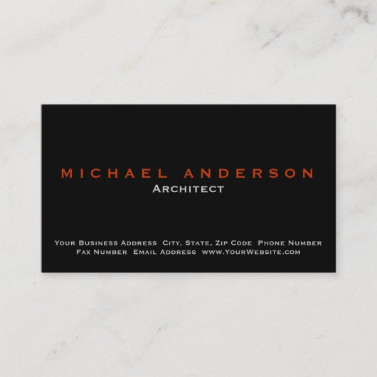 Carte de visite d'architecte simple noir (Devant)