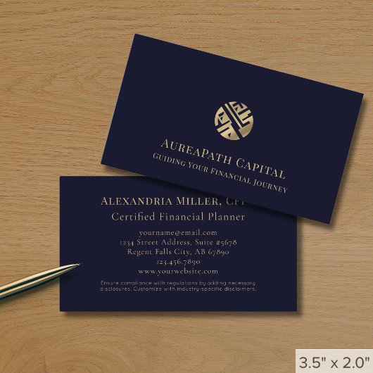Carte De Visite Dark Blue Gold Logo Financier