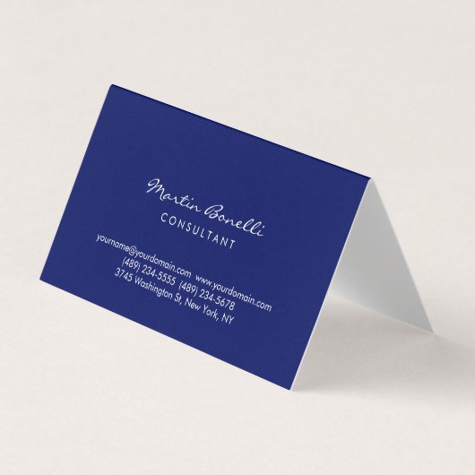 Carte De Visite Dark Blue White Minimalist Script Plain Simple (Devant)