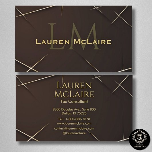 Carte De Visite Dark Brown & Gold Accent Monogram Business Card