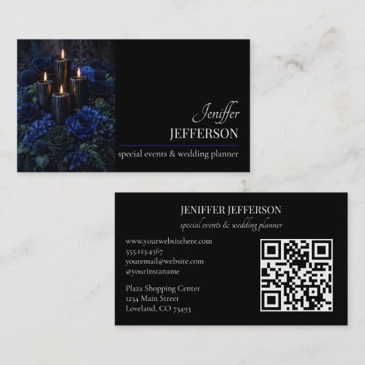 Carte De Visite Dark Floral event wedding planner (Devant / Derrière)
