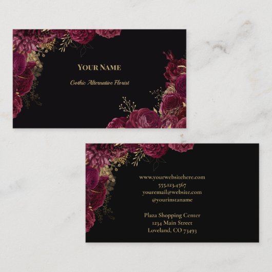 Carte De Visite Dark Floral Gothic Alternative Florist (Devant / Derrière)