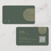Carte De Visite Dark Green Moderne Monogramme QR code médias socia (Devant / Derrière)
