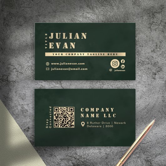 Carte De Visite Dark Green Shiny Gold Stencil Bold Typography