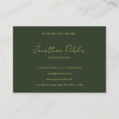 Carte De Visite Dark Green Stylish Hand Script Gold Text Template (Dos)