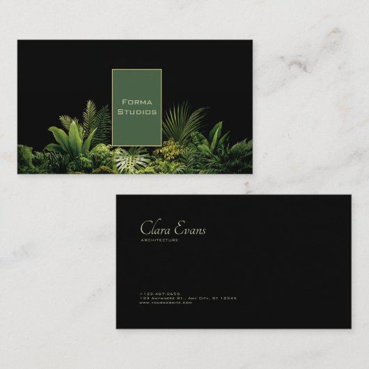 Carte De Visite Dark Jungle Tropical Foliage Minimalist Black (Devant / Derrière)
