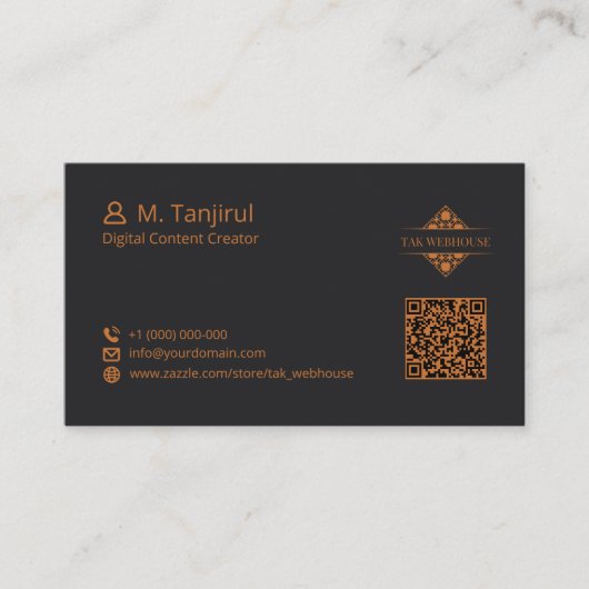 Carte De Visite Dark Matte Mandala Diamond Tile Pattern QR Code (Devant)