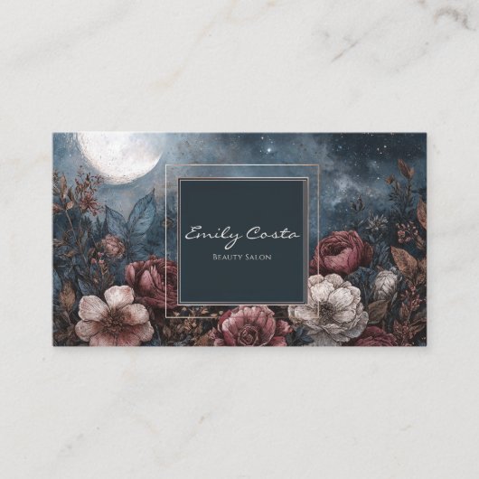 Carte De Visite Dark Moody Floral Starry Night Full Moon (Devant)