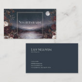 Carte De Visite Dark Moody Night Sky Full Moon Botanical Lake (Devant / Derrière)