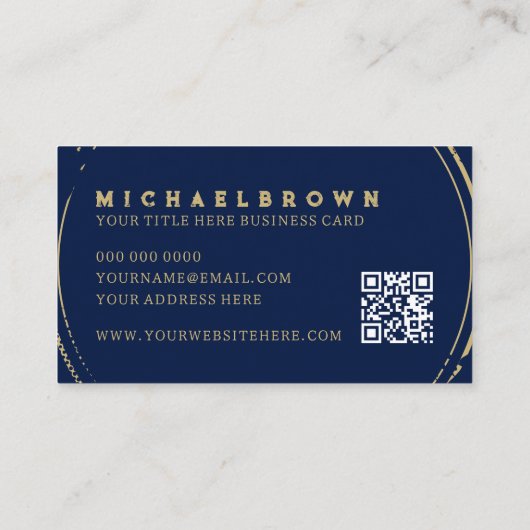 Carte De Visite Dark Navy Writer Mobile Notaire Gold QR Code (Dos)