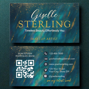 Carte De Visite Dark Opal Glam Script en pierre Code QR moderne