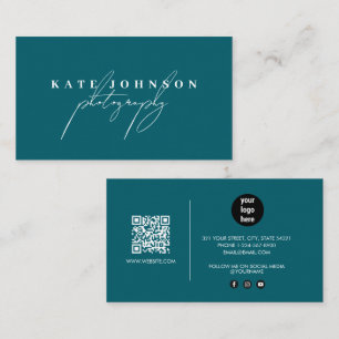 Carte De Visite Dark Turquoise Signature Script QR Code Médias soc