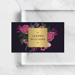 Carte De Visite Dark Vintage Floral Motif Luxe Designer II<br><div class="desc">Votre nom ou nom d'entreprise est élégamment encadré dans un faux coffret doré avec un motif floral vintage dans un style moderne. Placé sur un arrière - plan noir violet profond pour une esthétique luxueuse et riche. © 1201AM CREATIVE</div>