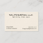 Carte de visite d'aviation de delta (Dos)