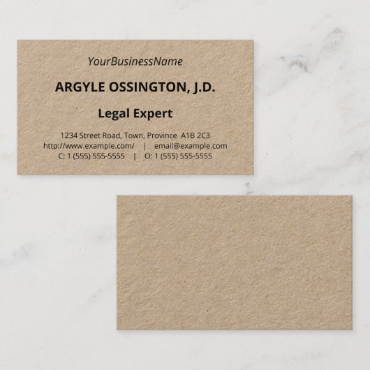 Carte de visite d'avocat professionnel de base (Devant / Derrière)