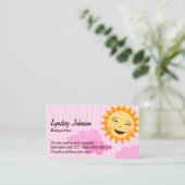 Carte de visite de babysitter, rose avec le soleil (Debout devant)