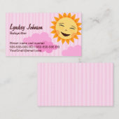 Carte de visite de babysitter, rose avec le soleil (Devant / Derrière)