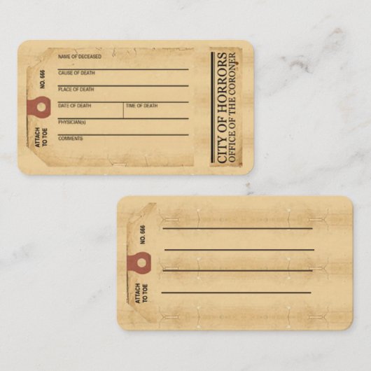 Carte de visite de balise orteil (Devant / Derrière)