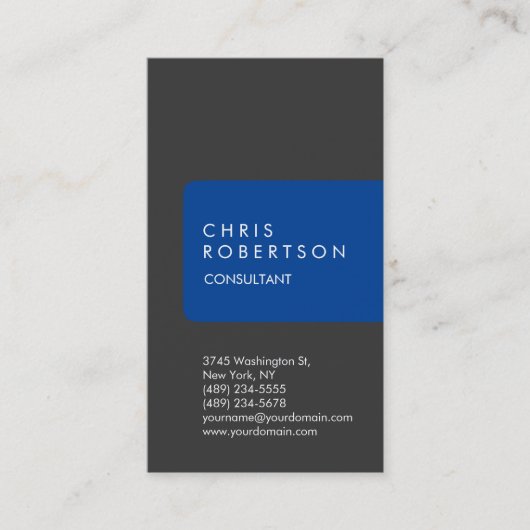 Carte de visite de bande bleu gris unique vertical (Devant)