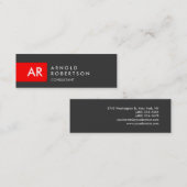 Carte de visite de bande rouge gris monogramme min (Devant / Derrière)