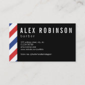 Carte de visite de barbier à bandes rouge et bleu (Dos)