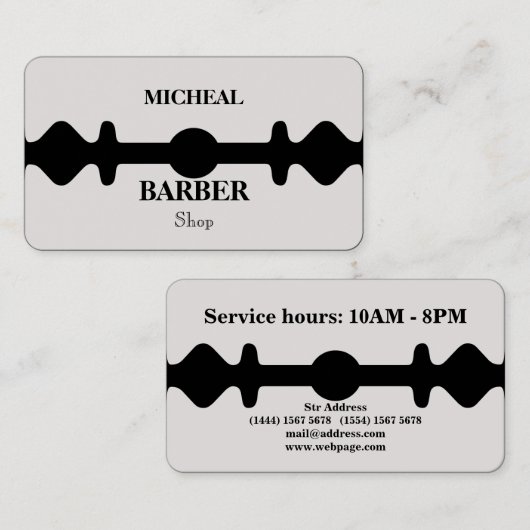 Carte de visite de barbier à lame or Razor simple (Devant / Derrière)