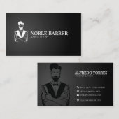 Carte de visite de barbier noir et blanc | Barbier (Devant / Derrière)