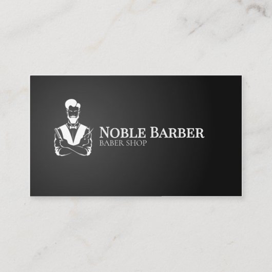 Carte de visite de barbier noir et blanc | Barbier (Devant)
