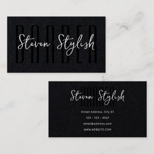 Carte de visite de barbier noir foncé (Devant / Derrière)