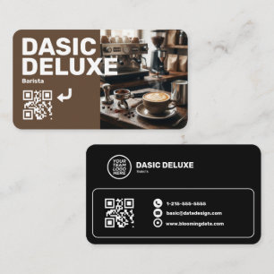 Carte de visite de barista avec logo et code QR