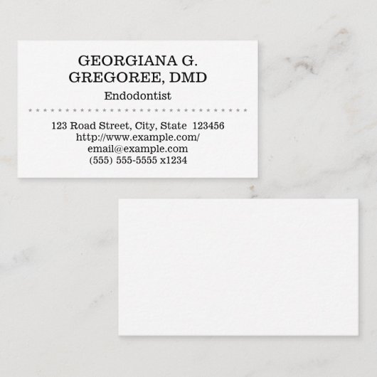 Carte de visite de base et discret d'Endodontist (Devant / Derrière)