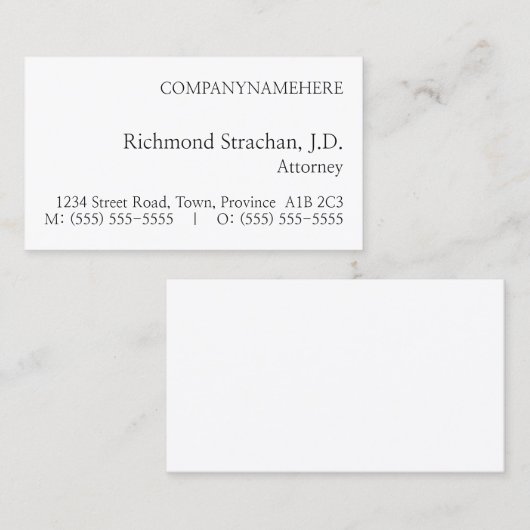 Carte de visite de base minimal (Devant / Derrière)