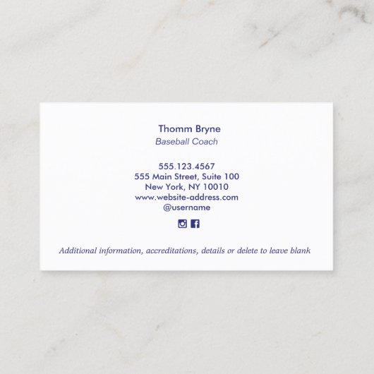 Carte de visite de batte de baseball (Dos)