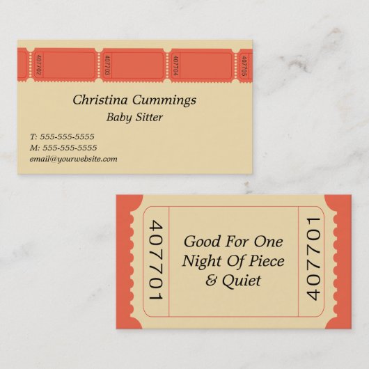 Carte de visite de billets (Devant / Derrière)