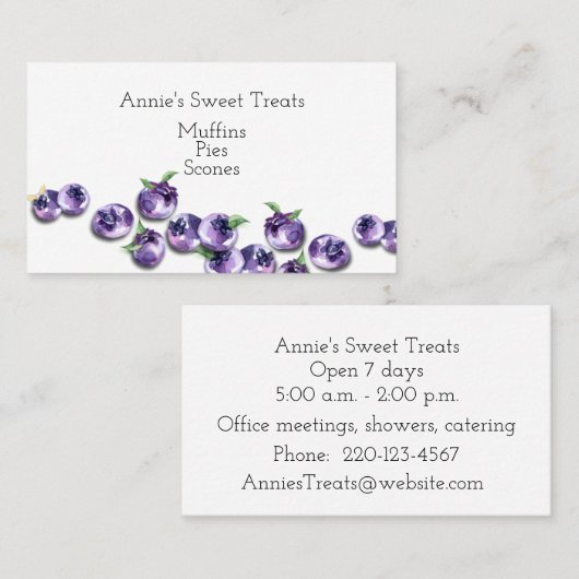 Carte de visite de bleuets d'aquarelle (Devant / Derrière)