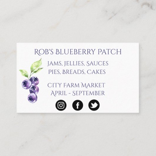 Carte de visite de bleuets d'aquarelle (Dos)