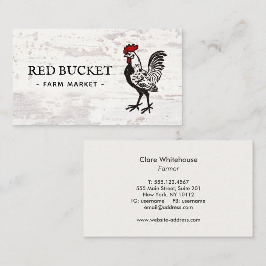 Carte de visite de bois de ferme à coq rustique (Devant / Derrière)