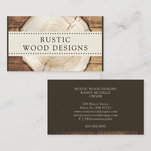 Carte de visite de bois rustique (Devant / Derrière)
