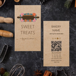 Carte de visite de boulangerie à rouleau rétro