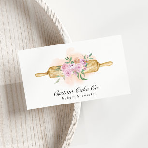 Carte de visite de boulangerie à rouleaux floraux